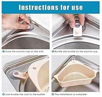 Plastic Multipurpose Kitchen Sink Corner Dish Organizer Tray Strainer Basket Drainer, Dustbin Storage Removable Holder Stand Rack, Waste Dispenser With Suction Cup (Pack Of 2)