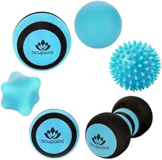 Massage Ball Set 6 Physical Therapy Balls for Post Workout Deep Tissue Trigger Point Myofascial Release Lacrosse Ball Peanut Ball Spiky Ball Hand Therapy Ball Lg & Sm Foam Balls (Blue)