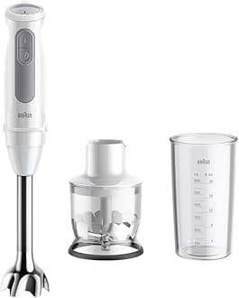Braun MultiQuick 5 MQ50201M Hand Blender, PowerBell Plus Technology, 21 Speed Levels + Turbo, EasyClick System Plus, Stainless Steel Shaft, 350 ml Chopper & 600 ml Cup, 1000 W, White