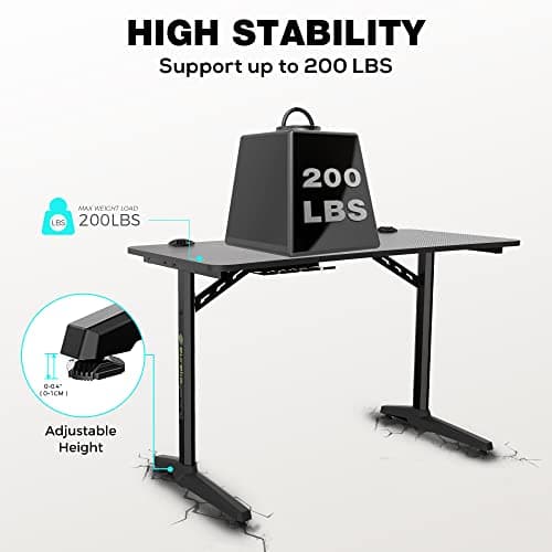EUREKA ERGONOMIC Gaming Desk Large Gaming Table Gaming Computer desk T Shaped Gaming Computer Table for PC Home and Office Black (112 * 60 * 77 cm)