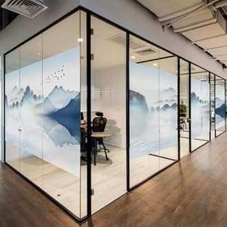 J4U Window Film Privacy Landscape Painting Glass Film Office Sliding Door Glass Sticker Anti-Peeping Sun Blocking Film (A,23.6"x35.4"(60x90cm))