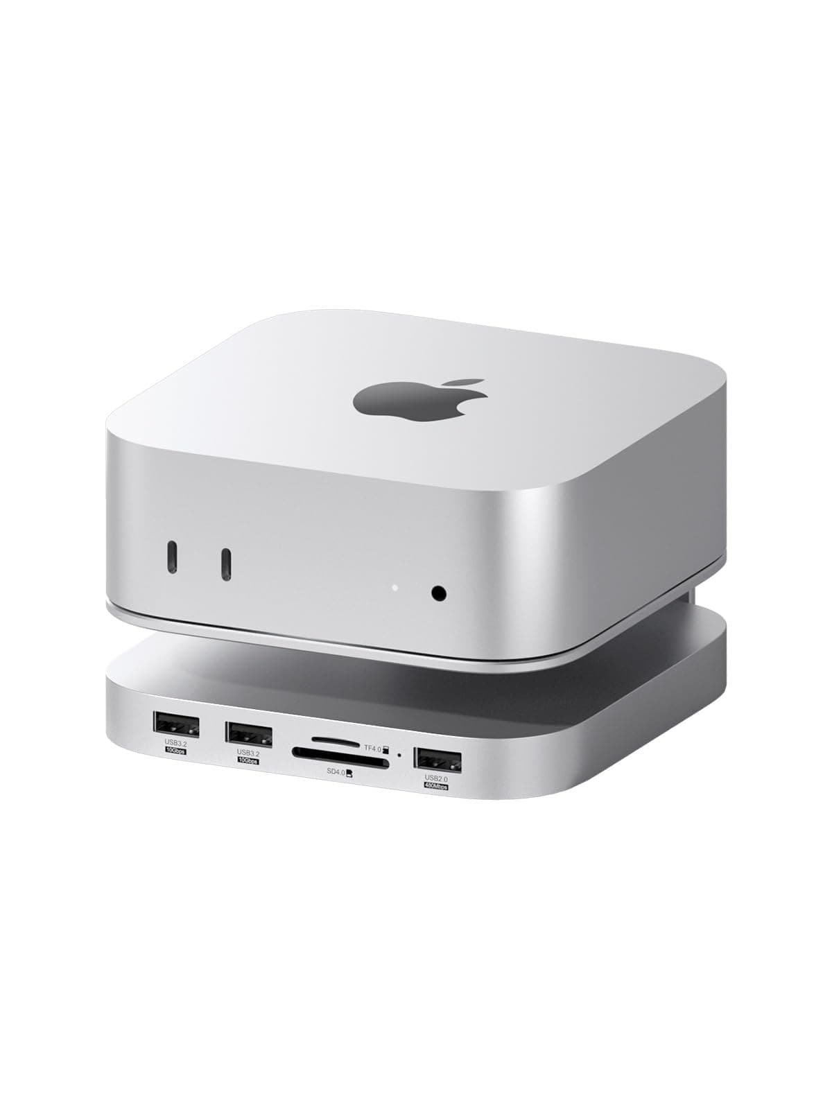 Mac mini M4 Hub & Stand with SSD Enclosure, 3 in 1 USB Type-C Docking Station with M.2 NVMe SSD Case, 10Gbps USB3.2 Gen2, SD4.0, TF4.0, 5V/2A Power Supply for M4 Pro (MC60)