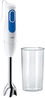 Braun Hand Blender MultiQuick 3 700W with 600ml BPA free Beaker, Dual Speed, SplashControl & PowerBell Plus Technology MQ 3000 Smoothie+ White, Blue, MQ 3000 Plus