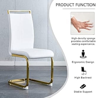 Pvillez Glass Dining Table Set for 8, 9 Piece Dining Room Table Set, 78" Modern Large Glass Kitchen & Dining Room Table w/Golden Metal Legs and Black MDF Crossbars & 8 White PU Leather Dining Chairs