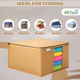 JD FRESH 1 Pc Non-Woven Saree Covers/Storage Bags with Zip Cover/Space Saving Bag with Transparent Window/Wardrobe-Cupboard Organizer for Clothes/Bedsheets/Lehengas(17 X 14 x 6.5 Inch/Orange)