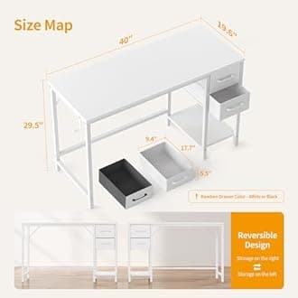 CubiCubi Computer Desk with 2 Drawers, 40 Inch Small Home Office Desk Study Writing Table, Pure White