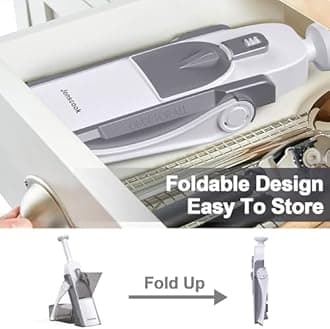 Safe Mandoline Slicer for Kitchen, Adjustable Thickness 0.1-8 mm, 5 in 1 Multi Vegetable Chopper, Potato Slicer, Food Chopper French Fry Cutte, with Paring Knife/Cleaning Brush, Mandolin (LightGrey)