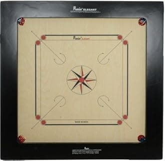 PRECISE Carrom Board Champion Elegant Original Birch English Ply Waterproof Playing Surface Tournament Carrom Board with Carrom Coins, Striker, Powder (16 MM, 4 Players, Ages 6+)