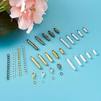 Beadthoven 640pcs 5 Sizes Brass Slide On End Clasps with Iron Chain Extenders & Jump Rings & Alloy Lobster Claw Clasps 4 Colors Tube Crimp Cord Ends Finding for Jewelry Making 10mm/13mm/16mm/20mm/25mm