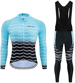 Men Cycling Jersey Set Long Sleeve Pro Cycling Clothes Riding Quick Dry Jacket + Cycling Bib with 9D Pad - Bike Clothing Kit