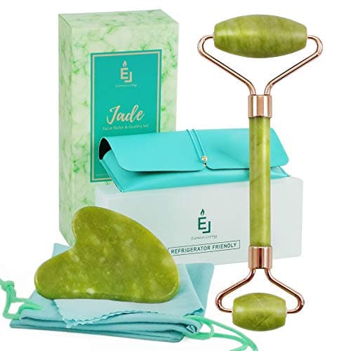 Jade Roller and Gua Sha: Jade Face Rollers Skin Care with Refrigerator Box to Use It Cold, Travel Case for Easy Storage