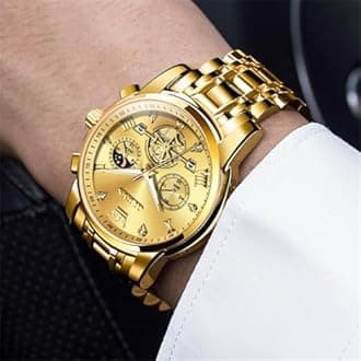 OLEVS Diamond Watches for Men,Business Dress Watch Waterproof Luminous,Male Golden Big Dial Luxury Casual Quartz Analog Watches with Day Date Calendar and Stainless Steel Band