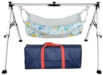 SysQor Baby Boy's and Girl's Portable Folding Swing Baby NIR Cradle Ghodiyu Palna with Hammock Having Mosquito Net, Square, Steel (Pack of 1)(Baby NIR Cradle)