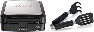 Krups 4 Slice Belgian Waffle Maker and Norpro Silicone Tongs Waffle Set