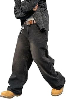 HUNGSONMens Baggy Jeans for Men Women Y2k Skater Vintage Plain Pants Casual Wide Leg Jeans Loose Fit Denim Jeans
