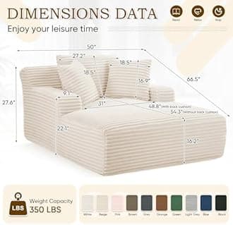 Oversized Chaise Lounge Chair Indoor,50" W Upholstered Corduroy Sofa with 3 Pillows,Comfy Fluffy Cloud Couch,Modern Deep Seat Sofa,Single Sleeper Sofa Chair for Livingroom,Bedroom,No Assembly(Beige)