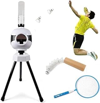 Automatic Badminton Serve Machine, Portable Shuttlecock Launcher, Badminton Robot Shooting Machine for Indoor and Outdoor Training White