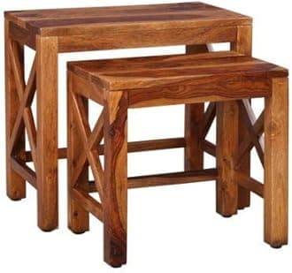 Sheesham Wood Nesting Table Set of 2 Stools Side Table Nightstand Sofa Lamp Stools | Solid Wood Durable and Sturdy End Table for Living Room Bedroom Home Office (Natural Finish)