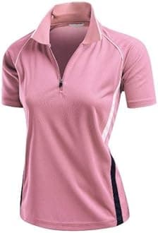 Women's Coolmax 2 Tone Collar Zipup Polo T-Shirt