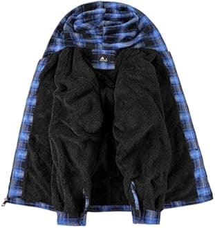 SCODI Mens Flannel Hooded Jacket Sherpa Lined Zip Up Hoodies for Men Plaid Shirt Jackets Warm Thick Fleece Coat with Pocket