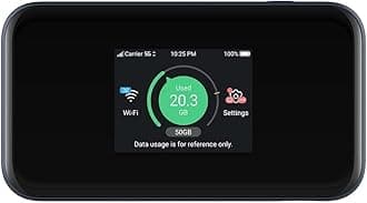 MU5001 5G Unlocked portable low cost travel WiFi, connects 32 devices, 8 hours long lasting battery with Quick Charge, touch screen, UK Spec – Black