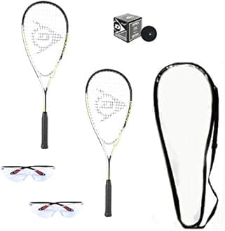 DUNLOP Beginner Squash Racquet Set (Includes 2 Racquets, 2 Eyeguards, 1 Ball, Cover) (Beginner)