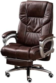 Genuine Leather Office Chair, Comfort Executive Computer Chair Ergonomic Swivel Task Chair with Adjustable Back and Footrest for Heavy People,Coffee-One Size