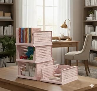 mechdel Stackable and Foldable Wardrobe, Foldable Shirt Storage Stacker, Collapsible Wardrobe, Mounted Closet Storage and Organisation System (10PCS, Foldable Stackable - Dark Pastel Pink)