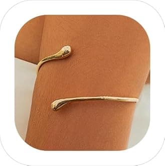 Women's 18k Gold Plated Arm Cuff Bracelet - Minimalist Silver Upper Arm Cuff for Cool