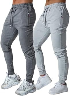 Mens Active Athletic Workout Jogger Sweatpants for Men with Zipper Pocket and Drawstring Size Dark&Light-S