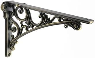 Decorative Shelf Bracket 12 inch Brushed Antique Brass Brackets for Shelving Solid Heavy Duty Vintage DIY Projects Hardware Included 2 Pack