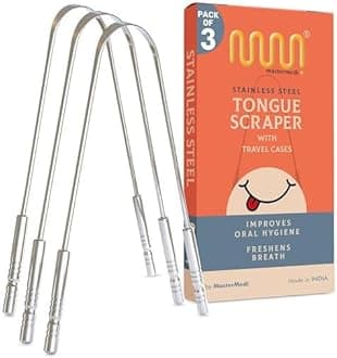 Tongue Scraper for Adults, 100% Stainless Steel Tongue Scrubber for Bad Breath, Easy to Use, Tongue Cleaner for Oral Care & Hygiene (SS Pack of 3)