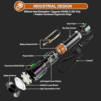 Flashlights High Lumens, Sunitact Flashlight LED Rechargeable, 990000 Lumens XHM90.2 Super Bright Flashlight, Flash Light Battery Powered, Powerful Handheld Flashlight for Home Emergency Hiking Gift