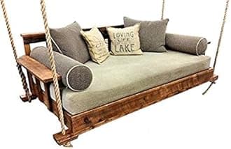 Solid Wood 2 Seater Rope Swing Chair | Wooden Hammock Swing Sofa With Rope & Complete Accessories For Living Room, Indoor, Outdoor, Balcony & Garden, House Big Swing Jhula, Teak Brown Finish