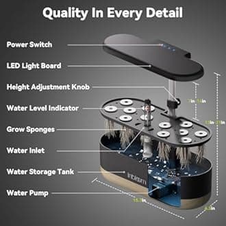 inbloom Hydroponics System 12 Pods, Indoor Herb Garden with LED Full Spectrum Plant Growing Light, Water Shortage Alarm, Automatic Timer, Height Adjustable, Ideal Gardening Gift for Women
