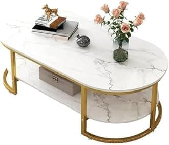 Vital Living Room Coffee Table Decoration Accessories Luxury Writing Table White Modern Design Muebles Living Room Furniture (White + Gold, L120 * W60 * H45)
