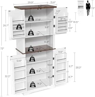 Apicizon 72" Kitchen Pantry Cabinet, Freestanding Kitchen Pantry Storage Cabinets with Barn Doors & Shelves, Utility Hutch Cabinet, Cupboard Organizer for Dining Room Living Room Bathroom