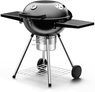 Premium 22 Inch Charcoal Grills with 2 Foldable Tables, BBQ Grill with Cover, Outdoor Barbecue Grill with Ash Catcher, Portable Charcoal Kettle Grills with Wheels for Camping Party Backyard