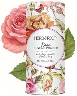 Herb & Root Rose Scented Talc-Free Dusting Powder for Women: Anti-Chafing Body Powder with Arrowroot and Oats, 6 oz