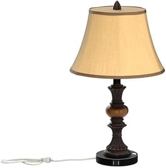 Touch Control Traditional Table Lamp Set of 2, Vintage Bedside Lamps with Dual USB Charging Ports, 3-Way Dimmable Bronze Finish Desk Lamps with Bell Shape Faux Silk Shade for Living Room, Bedroom