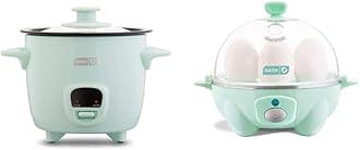 DASH Mini Rice Cooker Steamer with Removable Nonstick Pot, Keep Warm Function & Recipe Guide, 5 Quart, for Soups, Stews, Grains & Oatmeal - Aqua | DASH Rapid Egg Cooker: 6 Egg Capacity Electric Egg Cooker