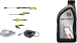 Sun Joe GTS4002C Cordless Lawn Care System-Hedge Trimmer | 40.7 x 2 x 3 inches | & SWJ Premium Bar, Sprocket, Season Chainsaw Lubrication, Universal Saw Chain Oil, 1-Quart, Black