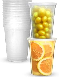 Supreme Select Deli Plastic Storage Containers with Lids [16 Sets] 32 Oz - Reusable Food Containers for Home & Business - Microwave & Freezer friendly - Dishwasher safe - Secure & Tight fitting Covers