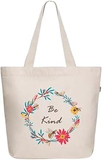 Ecoright Aesthetic Canvas Tote Bag for Women Large Zipper Tote Bags with Pocket, Womens Tote Bag for Yoga, Work, Beach