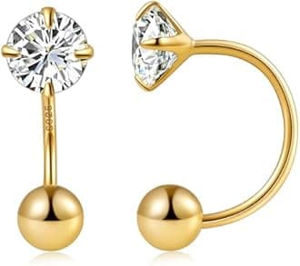 Gacimy Huggie Half Hoop Earrings for Women with Ball Screw Back, 1/2 Inches Small Gold Hoop Earrings for Women with 5mm Round Cubic Zirconia