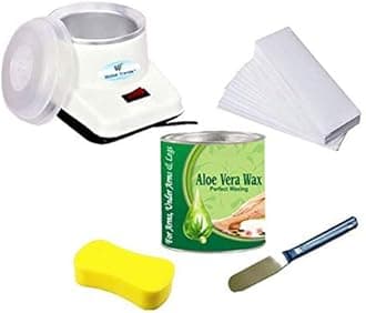 Global Trends Waxing 'Electric Wax Heater Device, Full Body Aloe Vera Wax (600 g) Tin Can, Non-Woven Waxing Strips (90 Strips), Wax Applicator Knife and Cleansing Sponge' Waxing Kit (AloeVera)