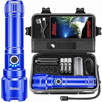 Blukar Rechargeable Flashlight High Lumens, Super Bright LED Powerful Tactical Torch - 5 Light Modes, Zoomable, Long Lasting, Waterproof Handheld Flash Light for Emergency, Camping, Hiking-Blue