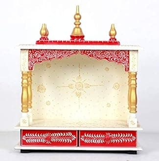 Wooden Temple Home Temple Pooja Mandir Pooja Mandap Temple for Home (White & RED)