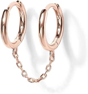 PAVOIPAVOI 14K Gold Chain Earrings for Women | Double Piercing Dangle Chain Huggie Hoop Earrings | Cubic Zirconia Pearl Stud Ear Cuff Earrings for Women