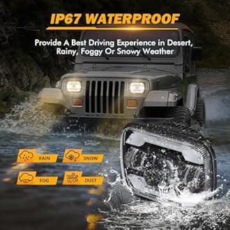 Auxbeam - 5x7x6 Inch Black LED Headlights with DRL & Turn Signal High/Low Beam H6054 Rectangular LED Headlights for Jeep Wrangler YJ Cherokee XJ H6054 H5054 H6054LL 69822 6052 6053